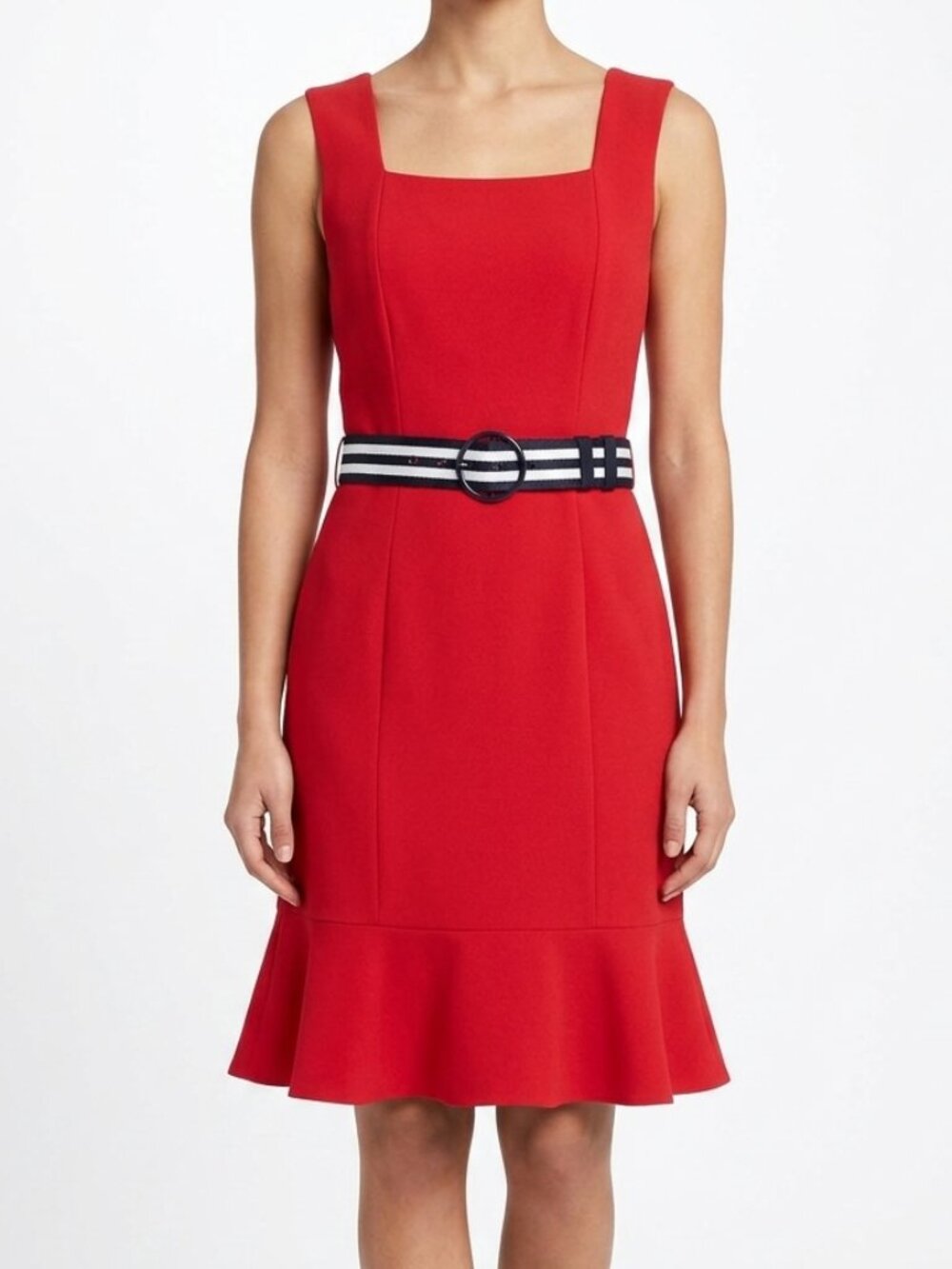 Review NWT Red Sheath A-Line Belted Dress Women's Size 12